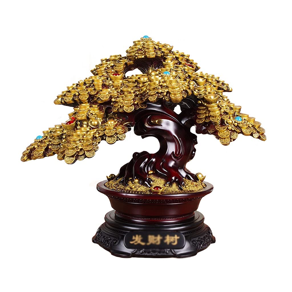 HCZKIUJY Luck and Wealth Crystal Tree Copper Money Tree Crystal Fortune Tree Money Tree Home Office Decoration Feng Shui Tree Crystal Fortune Tree Lucky Tree Gift Tree Chakra Money Tree (A)