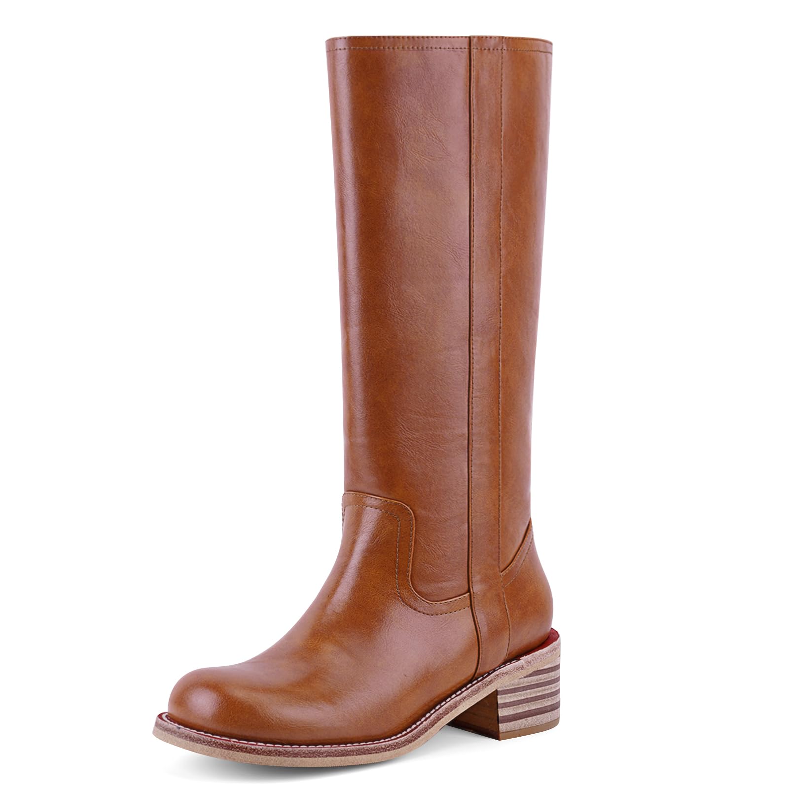 Womens Knee High Boots Square Toe Chunky Block Heel Long Boots for Women Comfortable Low Heel Womens Boots