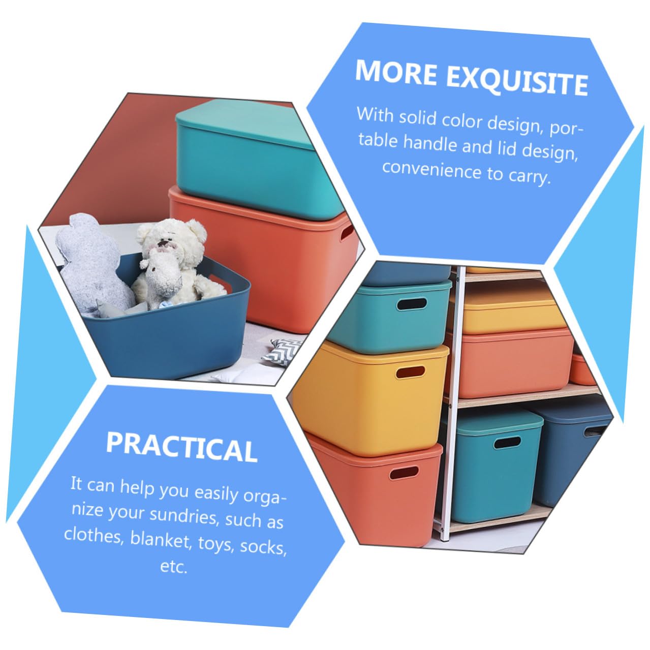 Scatola di Stoccaggio con Coperchio in Plastica PP Organizer Multiuso per Cosmetici e Piccoli Oggetti Grande Capacità Contenitore Decorativo per Armadio e Scrivania Blu