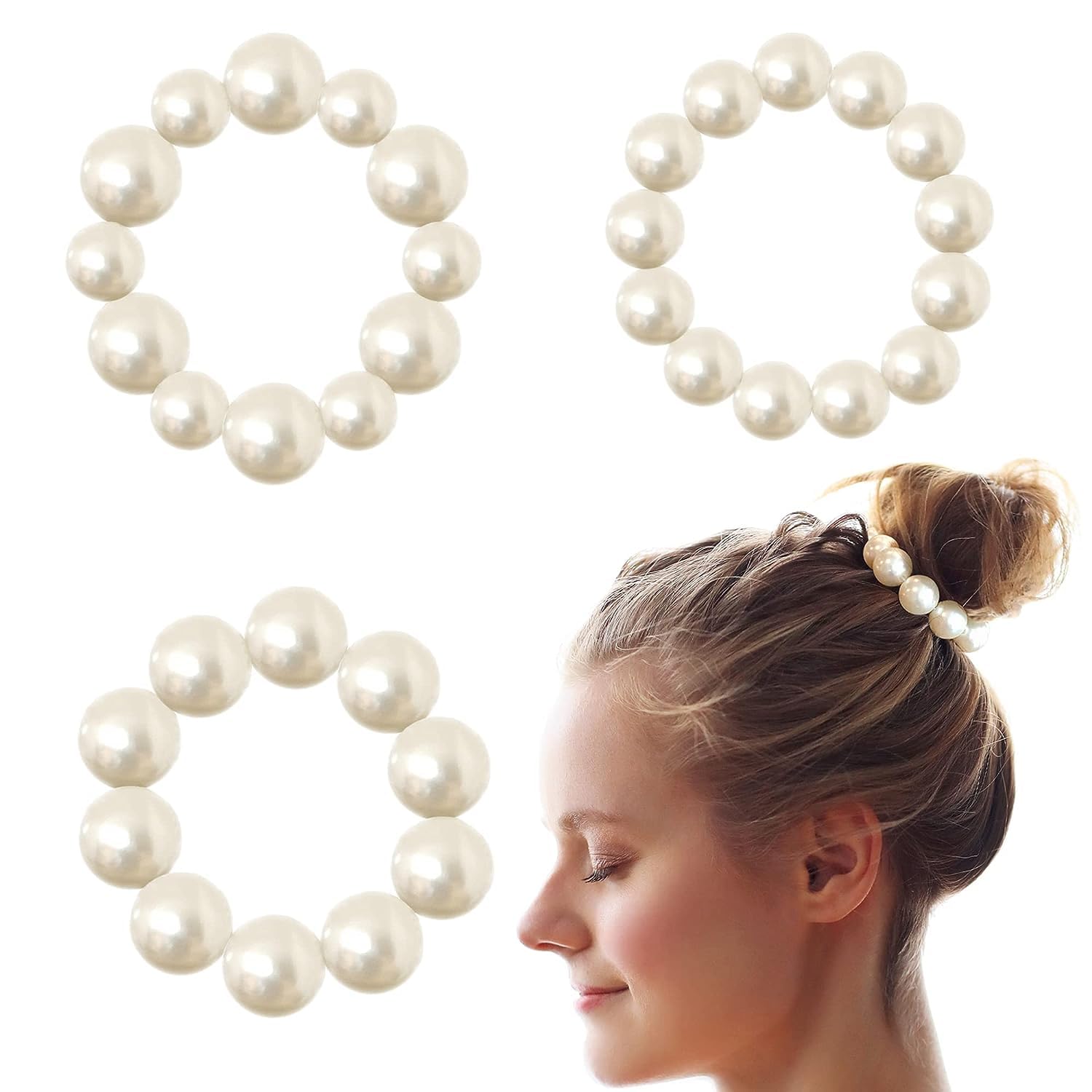DHANABAPA Rubber Bands Scrunchies Pearl Elastic Hair Ties Ring Rope Scrunchie Hair Bands Ponytail Holder for Women & Girls Hair Accessories - 3pc, White. (B0CGMG9SYN) Amazon Price History, Amazon Price Tracker
