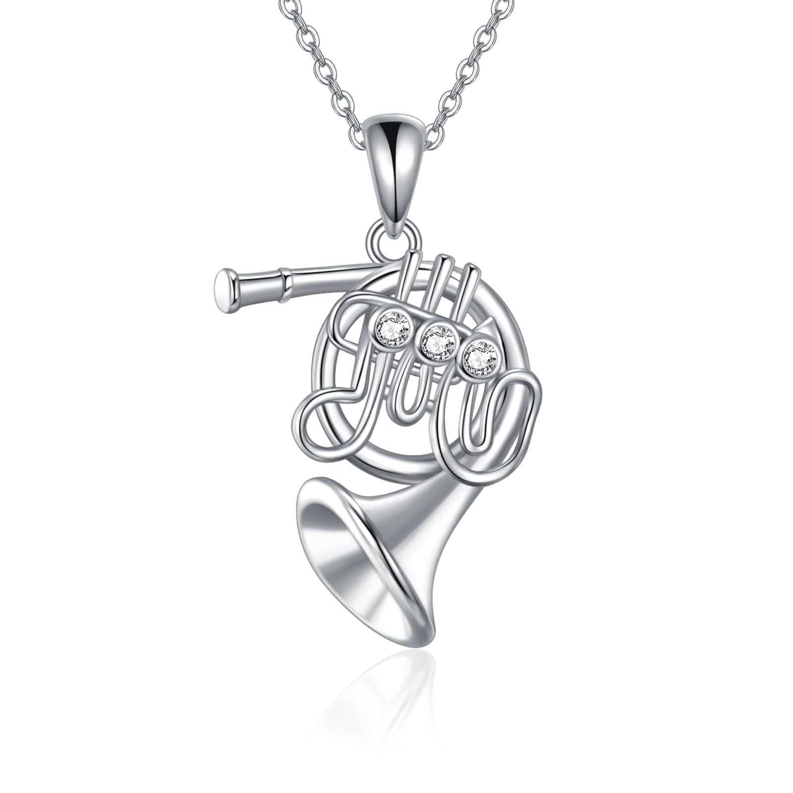 URONE Instrument Necklace 925 Sterling Silver French Horn/Harp/Violin/Drum/Trumpet Pendant Music Instrument Jewelry Gifts For Women