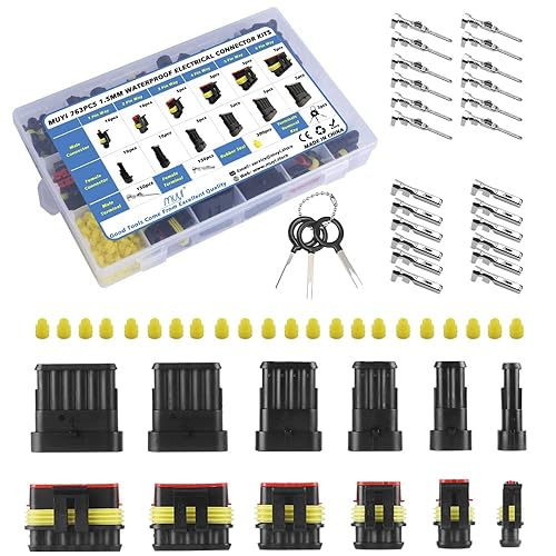 MUYI 763PCS conectores de cable impermeables 123456 Pin Kit de conectores de alambre macho y hembra con extractor de clavija