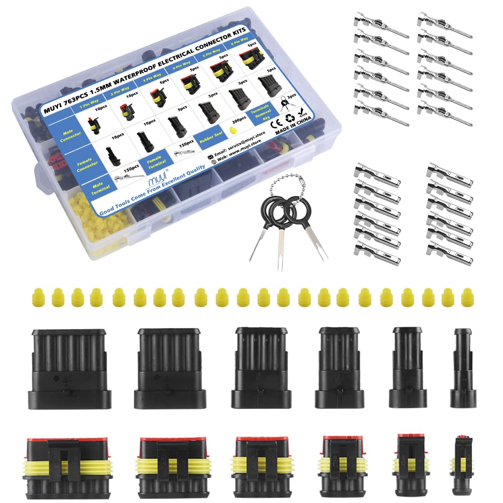 MUYI763 Pcs Waterproof Cable Connectors 1/2/3/4/5/6 Pin Electrical Connectors Kit Male and Female Connectors with Key Pin Puller