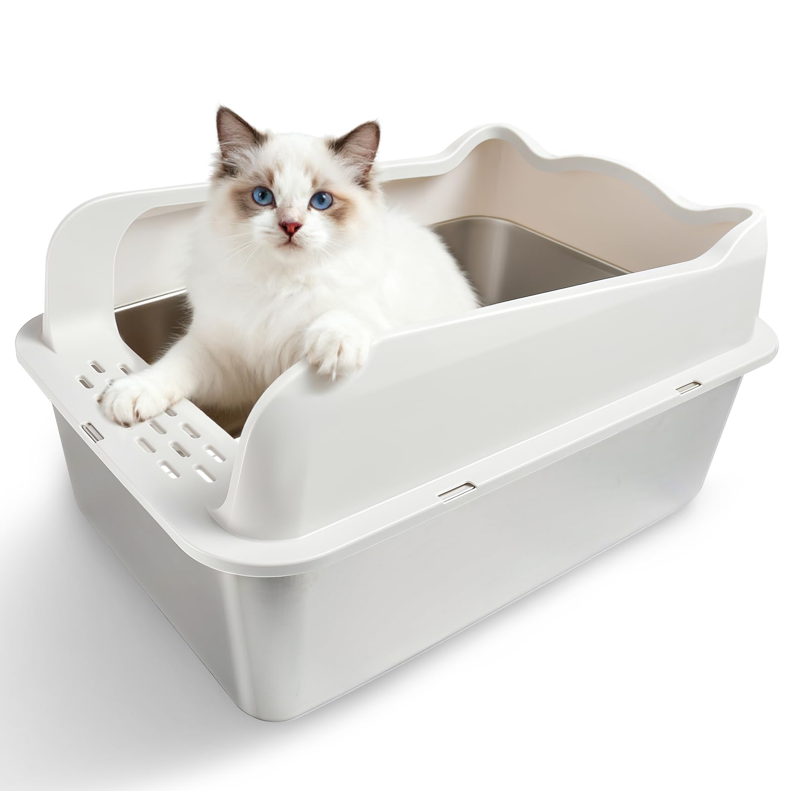 Katzenklo,Großes Katzentoilette 50 * 35 * 25 cm Niemals Gerüche, Rostfrei, Antihaft Glatte Oberfläche, Edelstahl Katzenklo Fassungsvermögen für Leichtere Reinigung