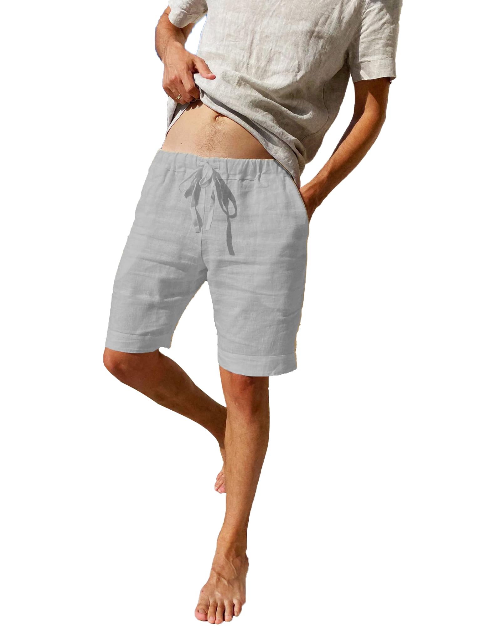 LVCBL Shorts Herren Kurze Hosen Herren Baumwolle Leinen mit Gummizug Freizeithose Shorts Herren Sommer Casual Leicht mit Tasche M-3XL