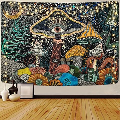 Uspring Mushroom Tapestry Eyes Tapestry Sea Creatures Tapestry Peacock Bohemian Tapestry Abstract Ocean Tapestry Wall Hanging for Room (51.2 × 59.1 inches) Cover