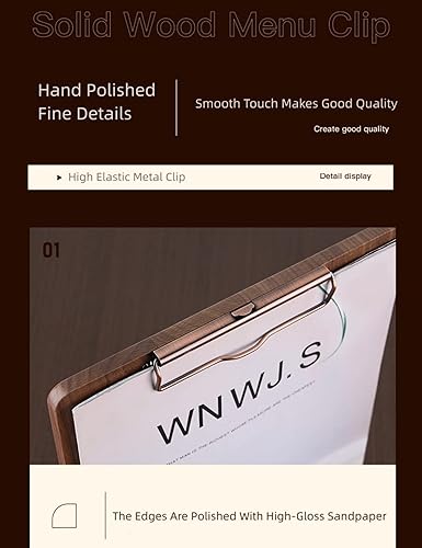Miniatura 2 de Portapapeles de madera maciza de nogal con soporte, ideal para exhibición de menús, soporte de recibos y más para restaurantes, bares, cafeterías,