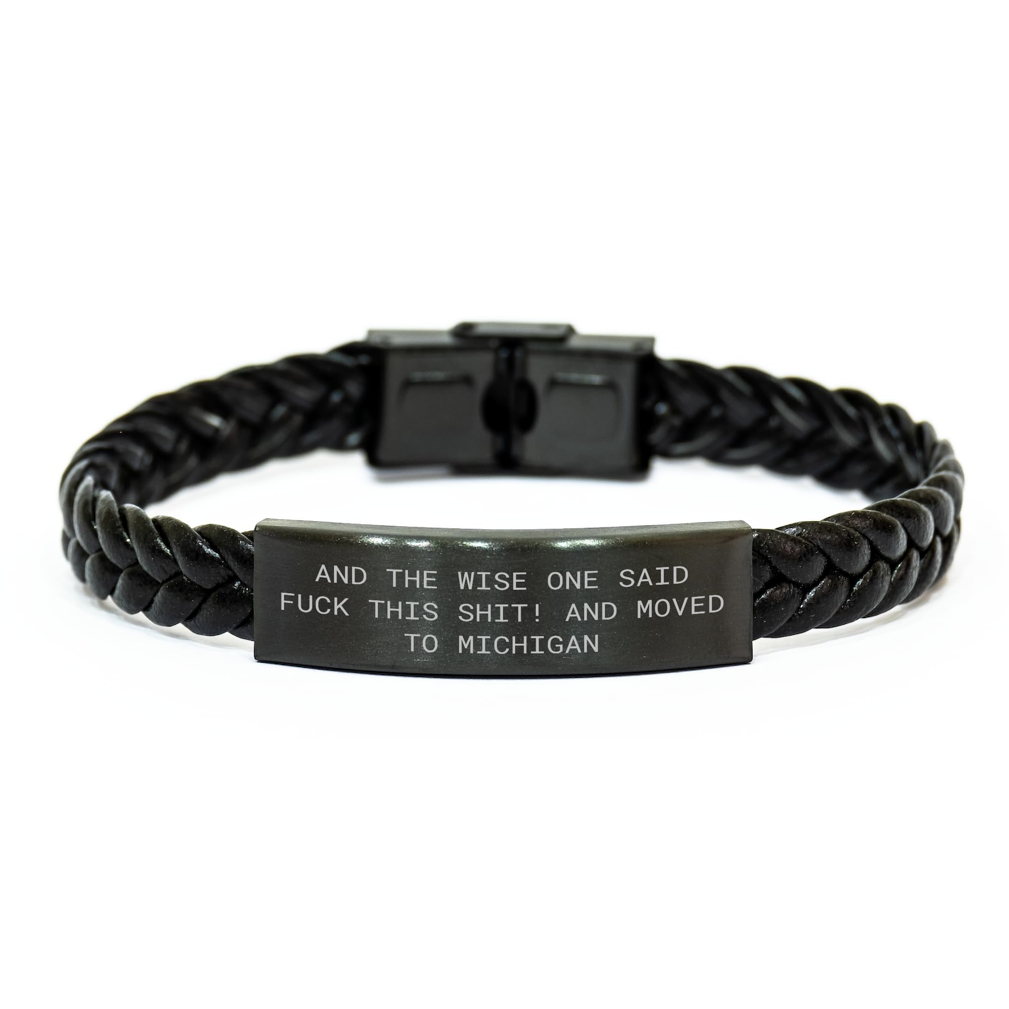 Michigan Gifts from Men, Funny Quote Interlaced Leather Bracelet, Father's Day Unique Gifts for Friends and Family