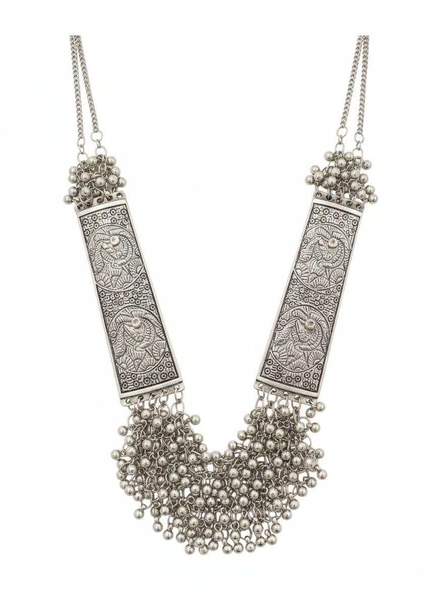 Oxidised Long Necklace for women Girls | Afghani Jewellery Set Light Weight | Traditional Chain Design Pendant | Can wear on Saree Suit Lahenga | Wedding Valentine's Day Gift-image-20