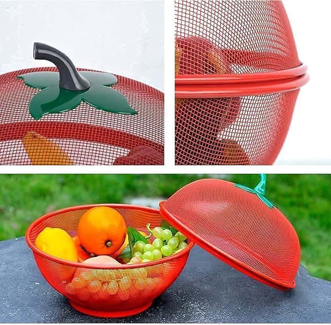 Image of Owlex Apple-Shaped Fruit & Vegetable Basket with Protective Net Mesh Cover | Decorative Kitchen Storage Stand for Dining Table & Countertop | Multipurpose Fruit Organizer | Red, Medium (Pack of 1)