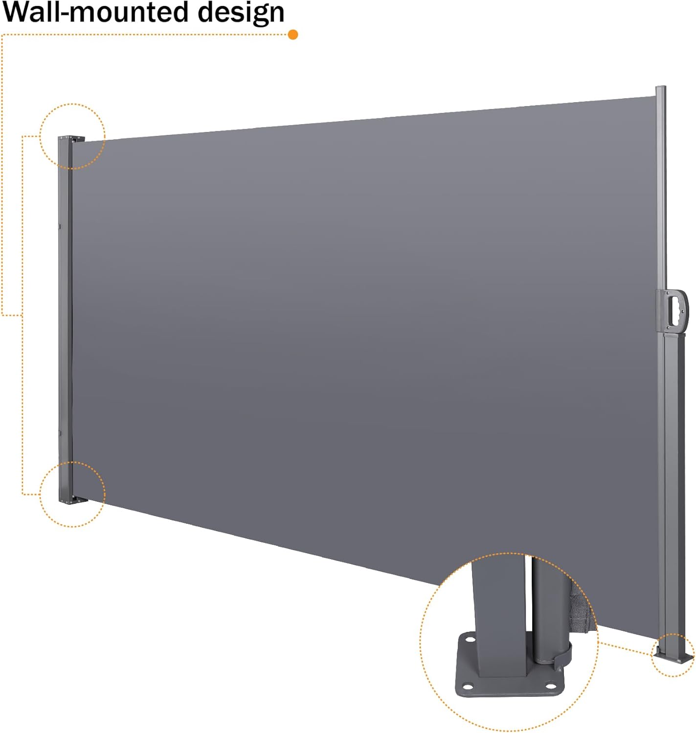 138" x 71" Retractable Side Awning, Outdoor Retractable Privacy Screen, Waterproof & UV-Resistant Retractable Fence Shade for Patio, Deck (Gray)