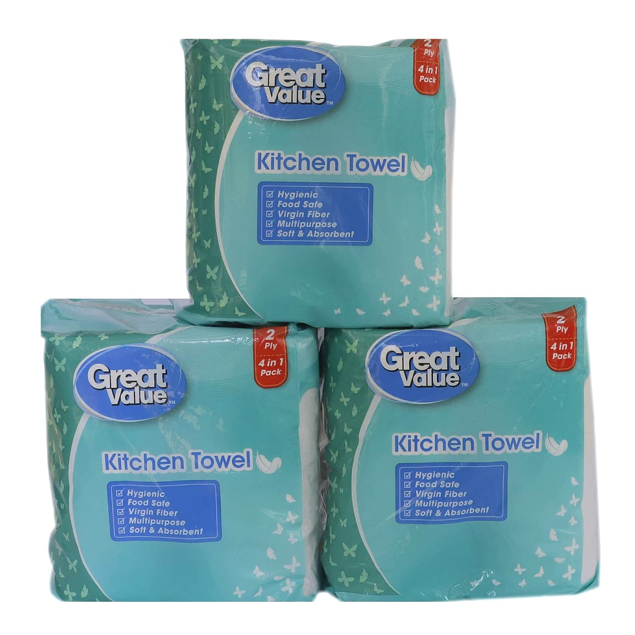 Great Value(Walmart Brand) Kitchen Towel/Tissue (Combo Pack Deal) 60 Pulls Pack of 3-Total 12 Rolls With 2 Units of BKT HOMEMATE Cotton Kitchen Towel