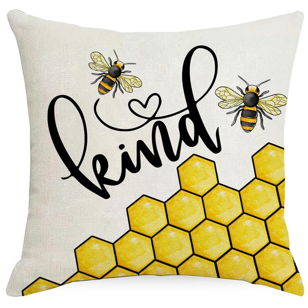 4 Taies d'oreiller en Lin Abeilles pour Décoration de Canapé Printemps