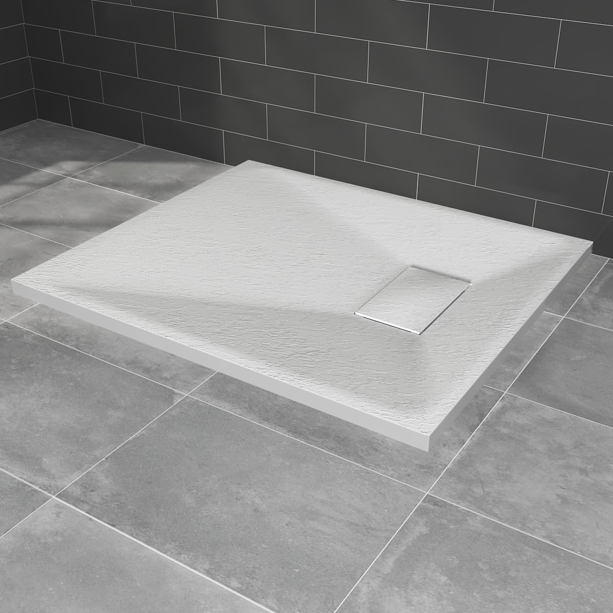 NRG 800x700mm White Shower Base Non-Slip SMC Rectangle Shower Tray with Fast Flow Waste for Bathroom Enclosures