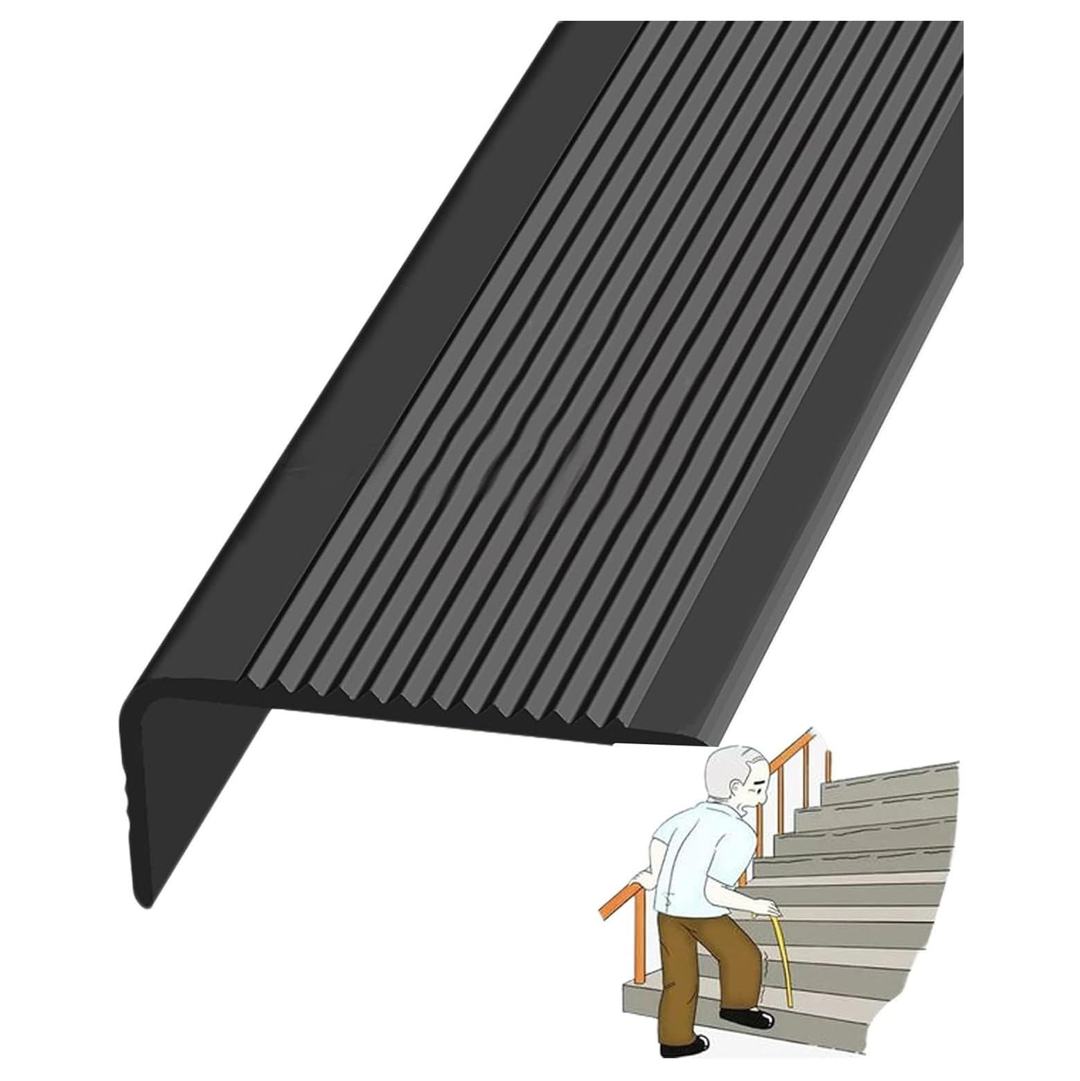 Stair Edge Protector Non Slip Step Trim,PVC Rubber Angle Stair Edge Trim,Bullnose Stair Anti Slip Nosing Self-Adhesive Vinyl Edging Strip wljiangdp240515(Color:Black,Size:5m/196.8in)