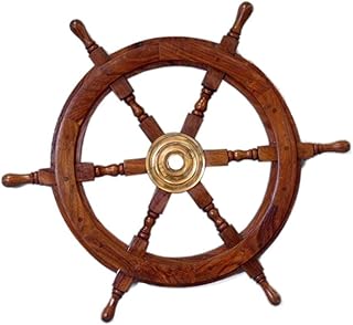 Hampton Nautical Deluxe Class Wood and Brass Decorative Ship Wheel 24" - Nautical Home Decoration Gifts