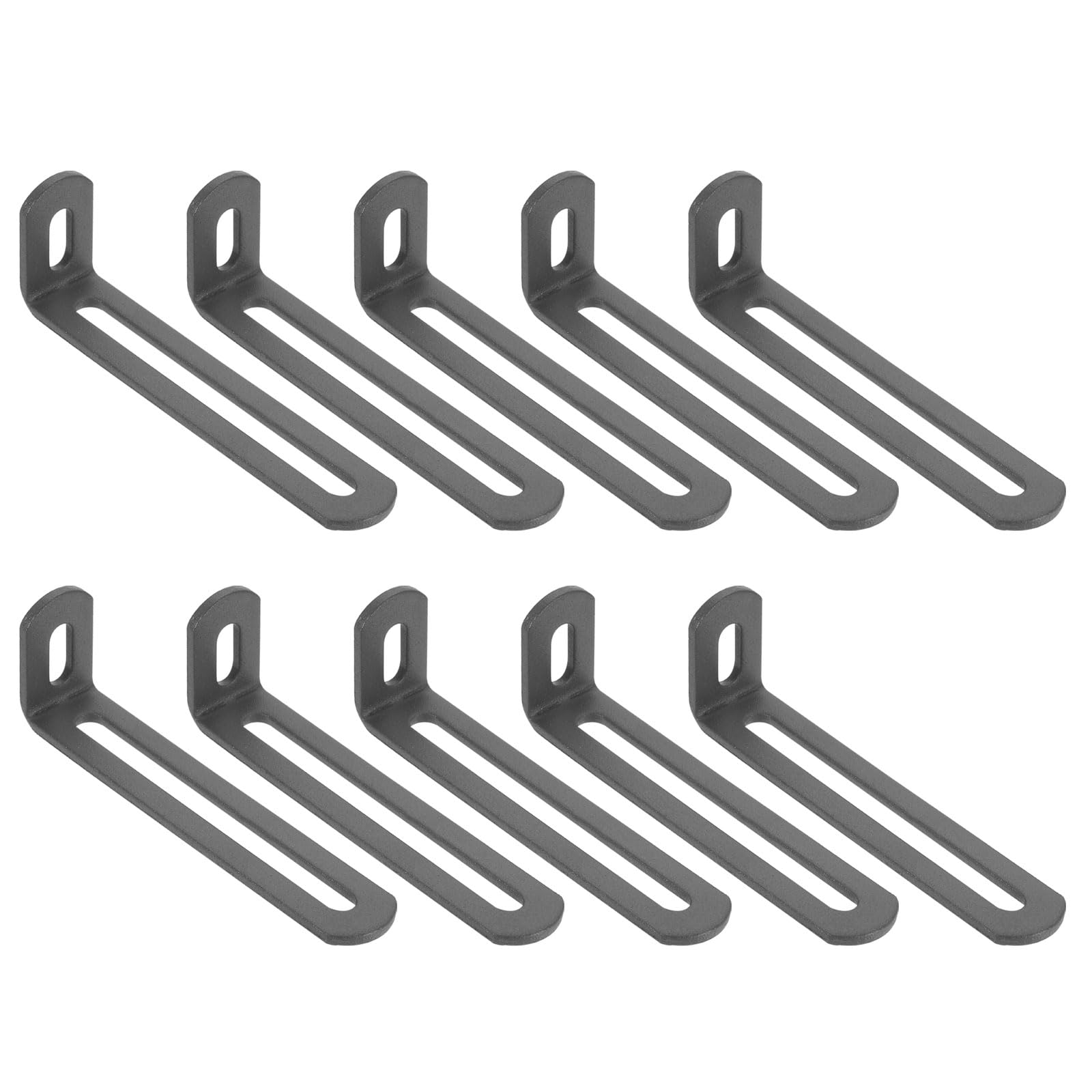 sourcing map 10 Pcs Adjustable Right Angle Brackets, Slotted L-Shape Corner Bracket 100mm, 90 Degree Steel l Bracket Support for Shelves, Wood Furniture Construction, Deep Grey