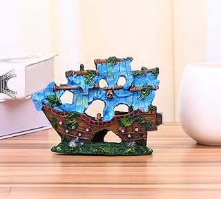 Sunk Ship Wreck Wreckage Cave Resin Coloured Sailboat Aquarium Ornament Fish Tank Decoration Fish and Shrimp to Avoid The House 5.5" Long