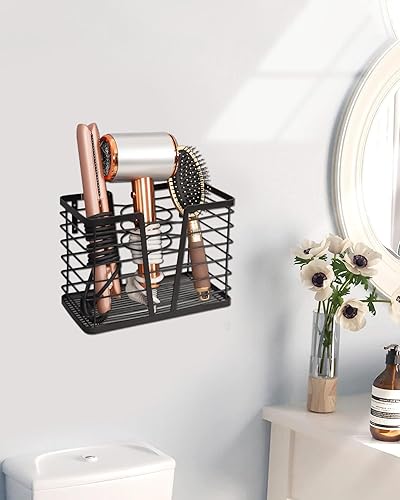 Miniatura 7 de Soporte para secador de pelo, organizador de herramientas de pelo, soporte para secador de pelo, soporte de pared autoadhesivo, compatible con