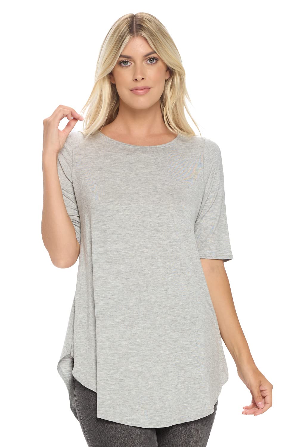 3 Pack Womens Half Sleeve Tunic Top - Lightweight Casual Loose Flared Tunic Blouse with Curved Hem & Round Neck