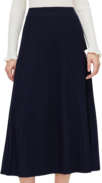 GOELIA Womens 100% Washable Merino Wool Skirts Fall Winter High Waisted Front Pleats A-Line Long Skirts Fall Winter