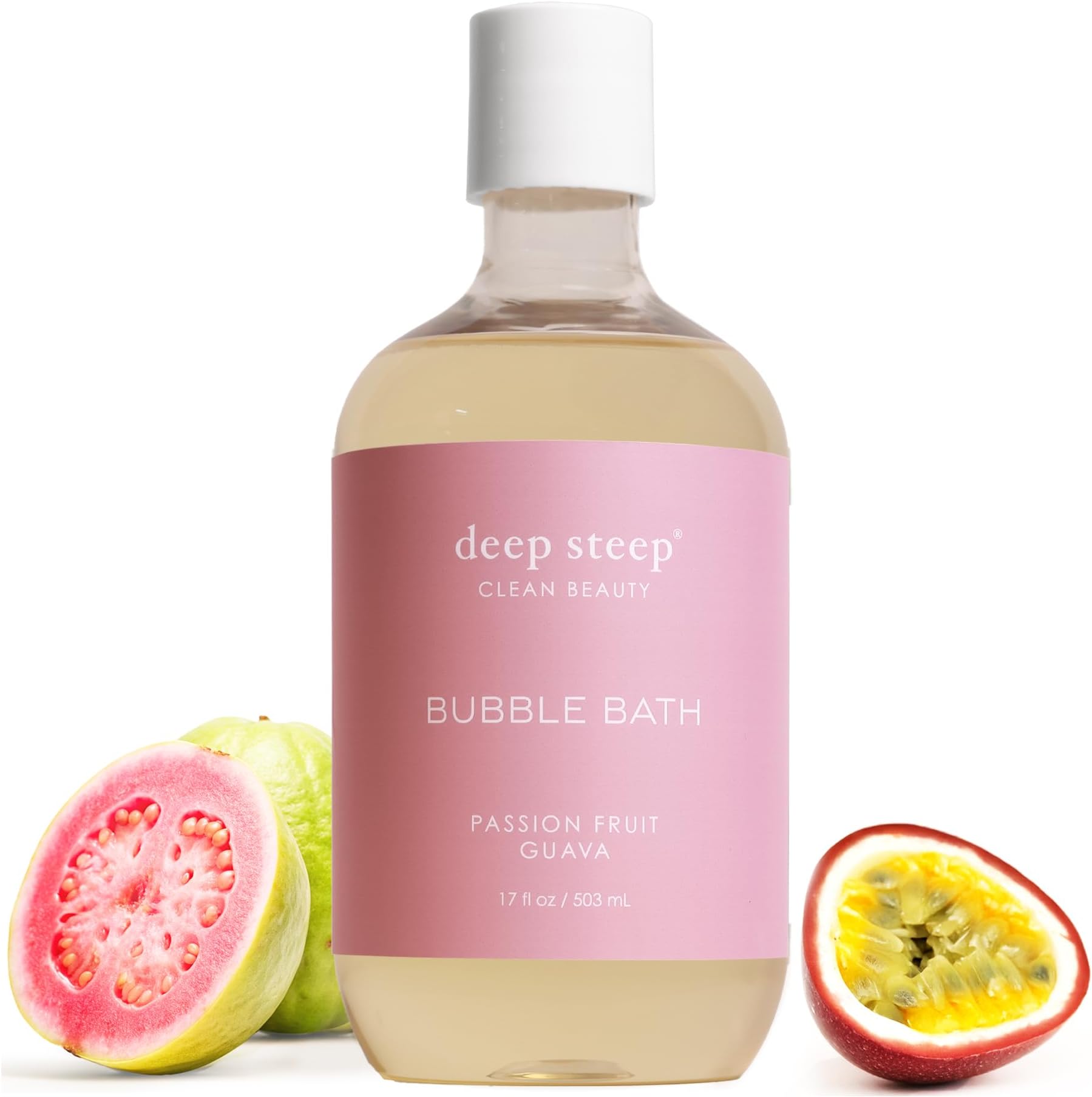 Deep Steep Passionfruit Guava Bubble Bath for Women, Hypoallergenic, Clinically Tested, Clean Formula for Sensitive Skin, Sulfate-Free, 17 fl oz Bottle, Essential Bath Accessories
