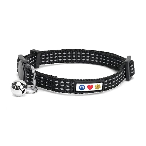 Pawtitas Collar para Gato Ajustable Reflectante con Hebilla De Seguridad y Campana Desmontable - Negro
