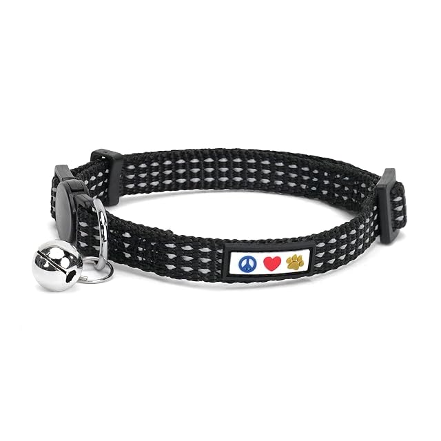 Pawtitas Collar para Gato Ajustable Reflectante con Hebilla De Seguridad y Campana Desmontable - Negro