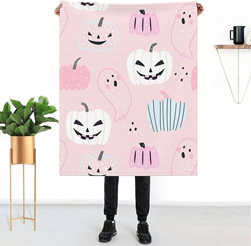 AFHYZY Pumpkin Ghost Throw Blanket for Women Soft Summer Fleece Blanket Washable Travel Lightweight Blanket for Sofa Bed Couch All Season (50"x40"