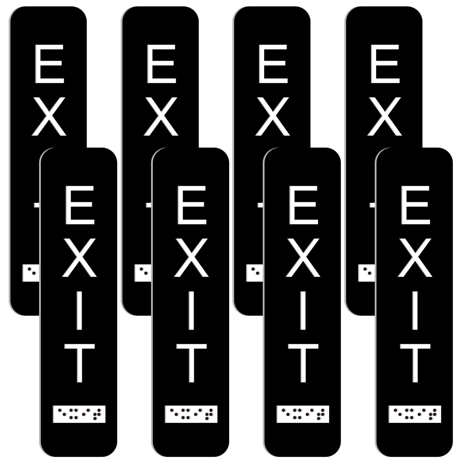 Tandefio 8 Pcs Vertical Exit Sign with Braille 8x2 Inch Exit Signs for Business Ada-compliant Braille and Raised Letters Ada Exit Sign with Adhesive Mounting Strips for Indoor Outdoor