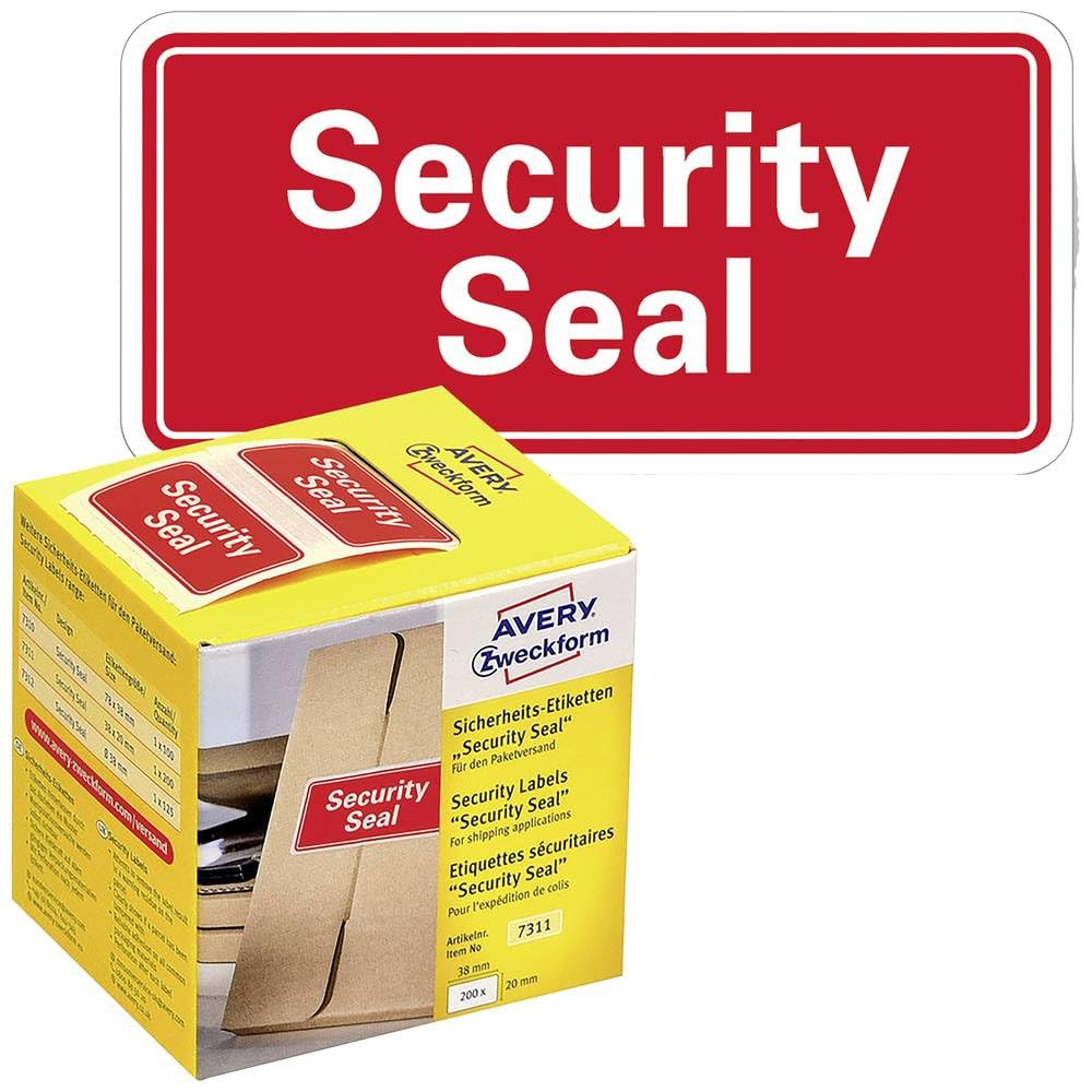 Avery Italia 7311 Etichette in Rotolo Prestampate, 38 x 20 mm, sigilli di sicurezza anti manomissione, 200 etichette per rotolo