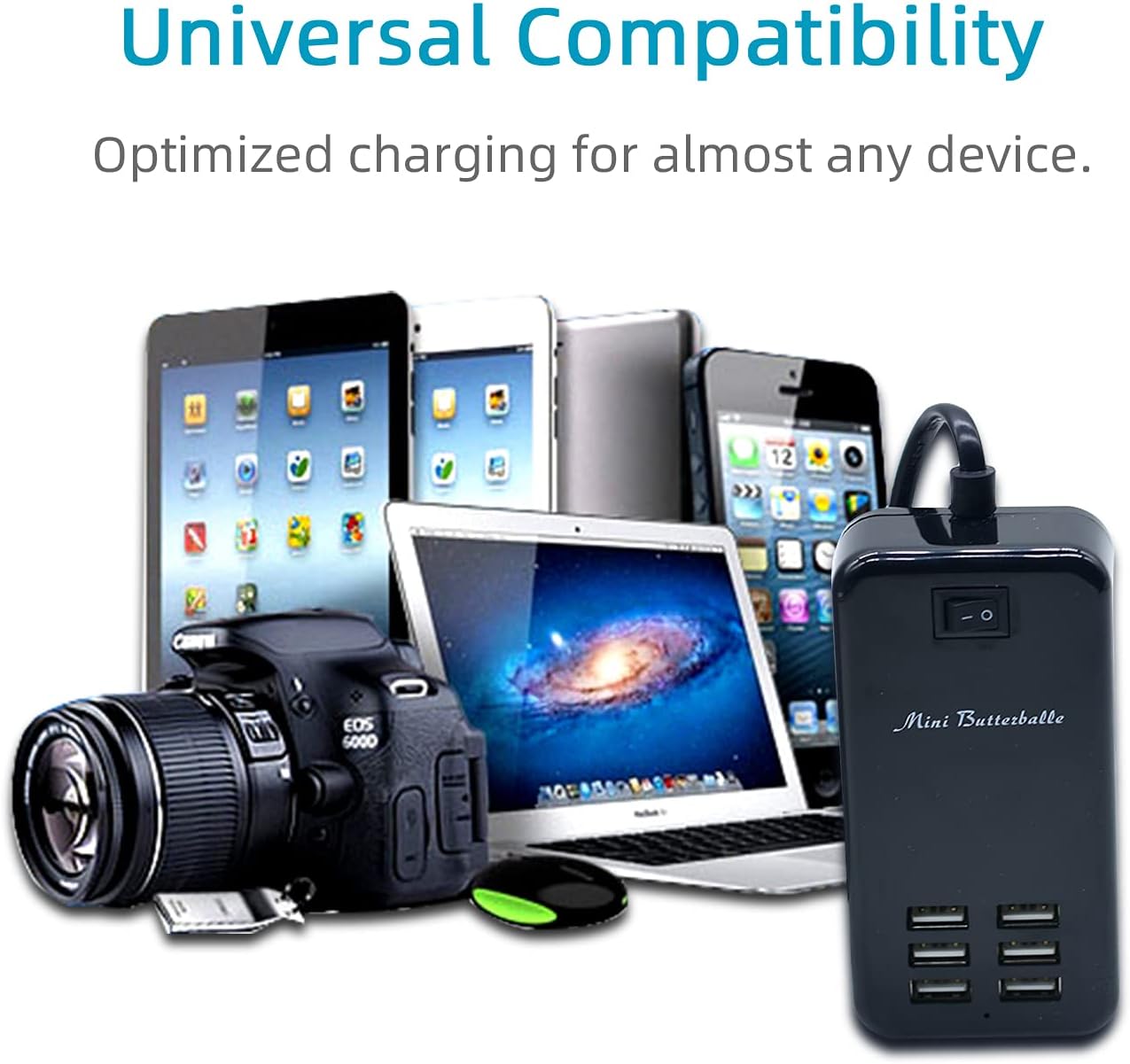 USB Charger Station, 6 Port Desktop Charging Station for Multiple Devices, Wall Power Strip with Switch