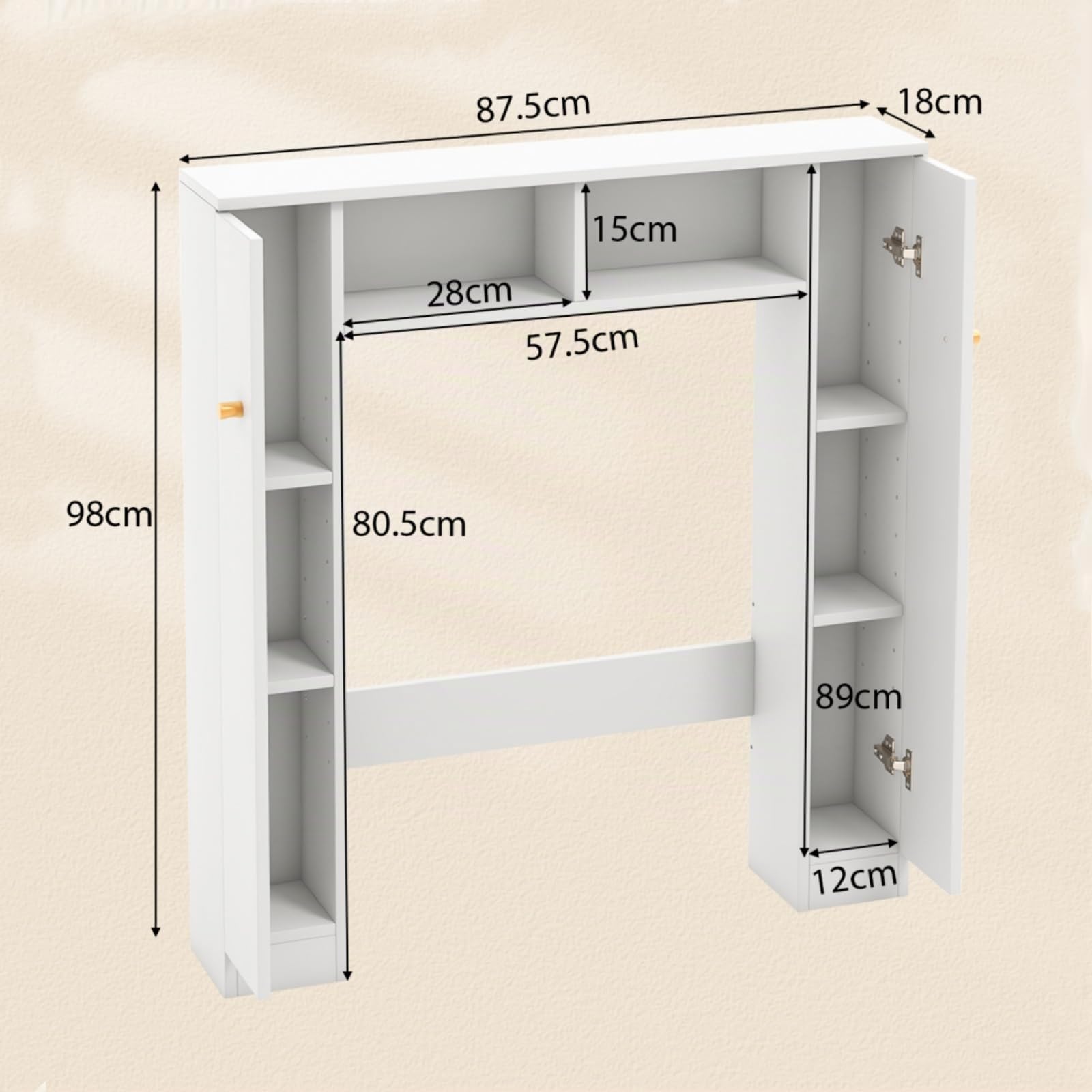 LIFEZEAL Mobile Bagno Sopra WC, Scaffale sopra Toilette con 2 Aante e Scomparti Aperti, Mobiletto per Lavatrice da Terra, 87,5 x 18 x 98 cm, Stabile e Antidumping Moderno (bianco)
