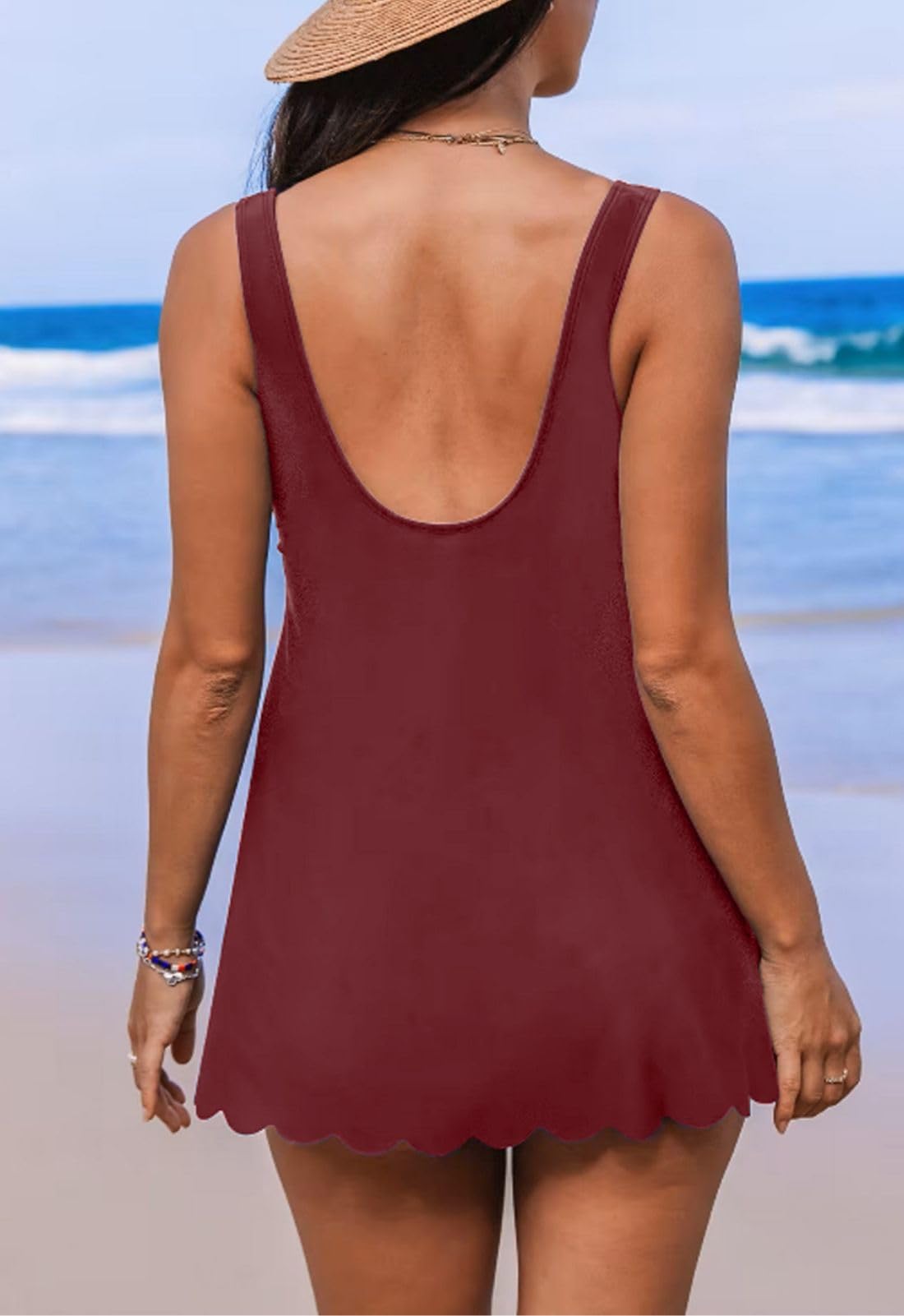 Rayson Tankini Donna Mare con Bordo Smerlato Costume Due Pezzi Push Up Costumi da Bagno Tankini Curvy Imbottito Reggiseno Tankini e Slip da Bagno Tummy Control