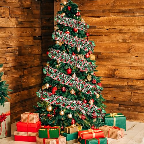 Image of 70 Ft Christmas Tinsel Garland Metallic Tinsel Twist Garland Glitter Christmas Tree Hanging Decorations New Year Party Birthday Holiday Indoor Outdoor Supplies (Mix 1)
