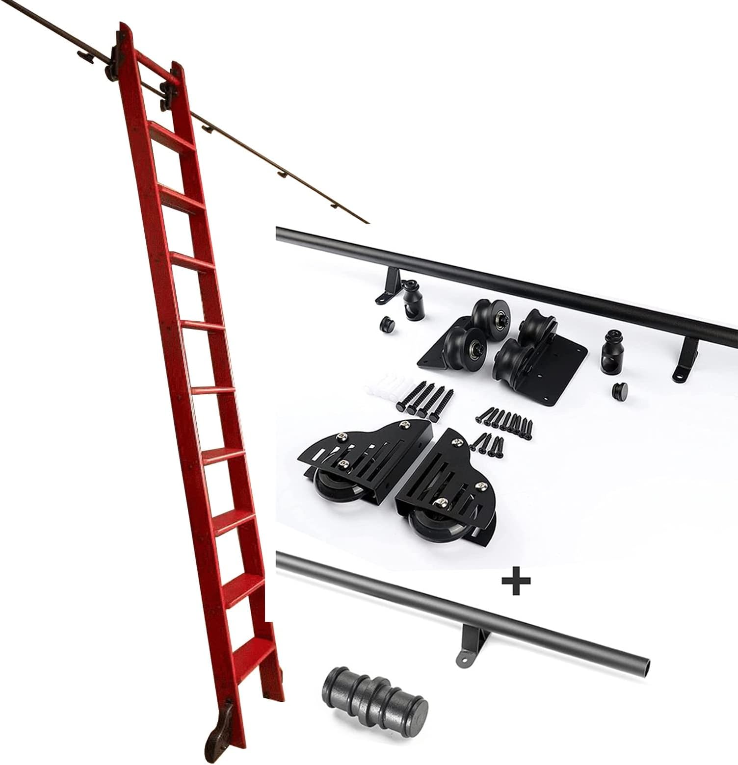 Sliding Ladder Hardware Rolling Library Track, Sliding Barn Door Full Set Hardware,3.3Ft-20Ft Round Tube Mobile Ladder Track for Home/Indoor/Loft/20Ft/600Cm Tr,13Ft/400Cm Track Kit