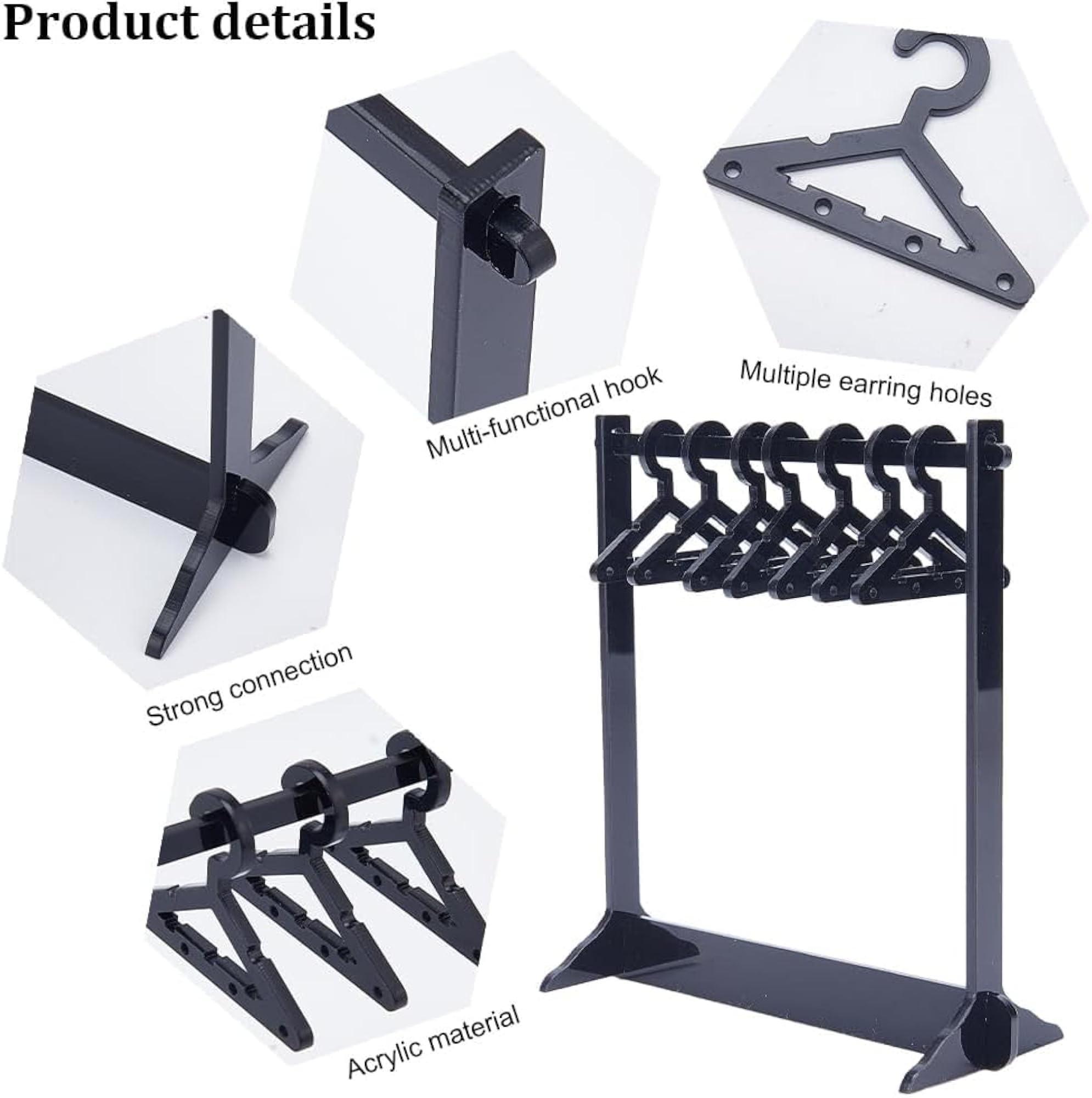 Small Black Acrylic Earring Display Rack with Hooks and Eyelets