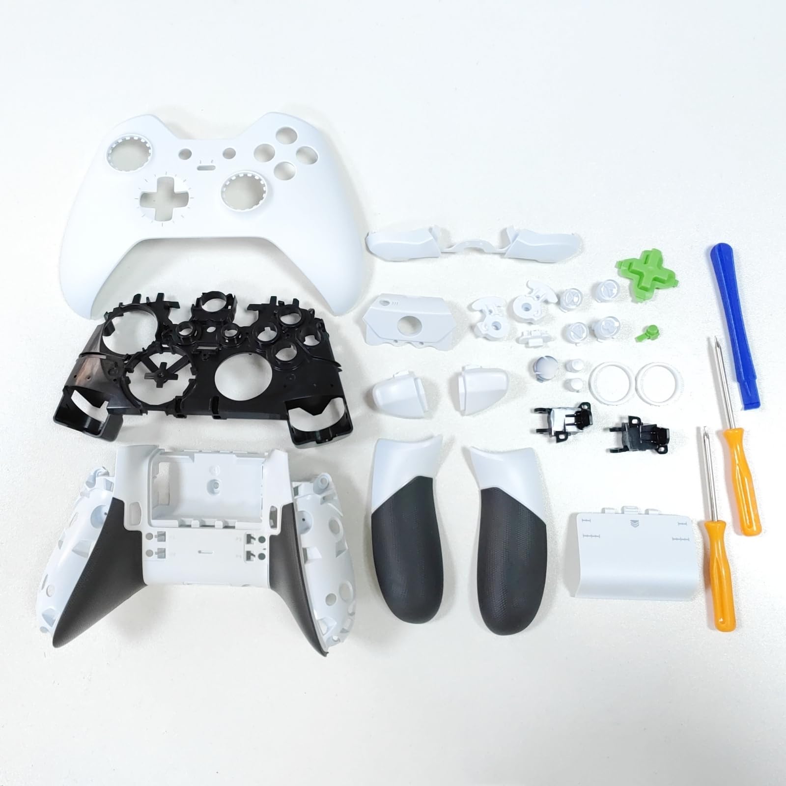 Kit de Carcasa Completa de Repuesto para Xbox One Elite 1er Mando - Incluye Cubierta de Cáscara Marco Central Rieles Laterales Botones ABXY Parachoques LB RB Accesorios (Blanco)