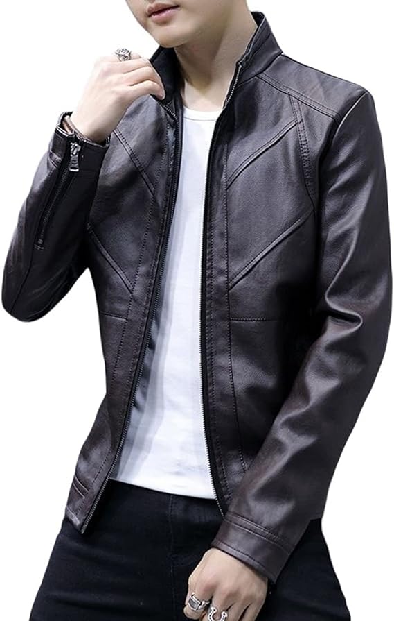 men's フェイクレザージャケット ライダースジャケット Amazon | [Shiyato] メンズ レザージャケット 無地 立襟