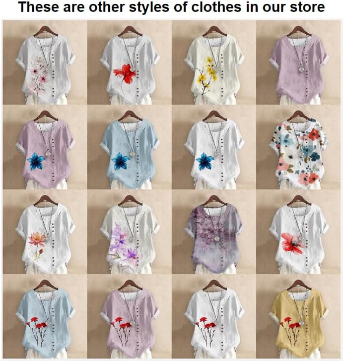 MARSVOVO Flower Blouse for Women Decorative Buttons Vintage Short Sleeve U Neck Oversize Loose Boho Top Women - Image 4