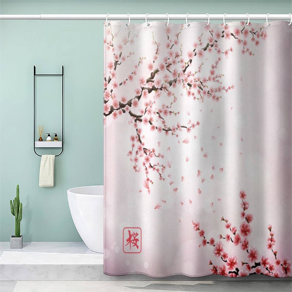 VASENA Flower Floral Branch Shower Curtain Kids Mould Mildew Resistant Waterproof Polyester Fabric Bathroom Curtains Romantic Pink Shower Curtain with12 Hooks 120x180 cm
