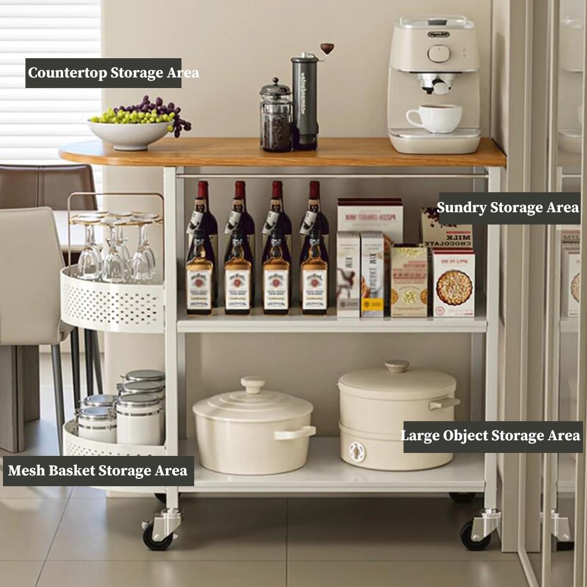 Carrello metallo ruote ripostiglio cucina bar(3 Tier 60cm)