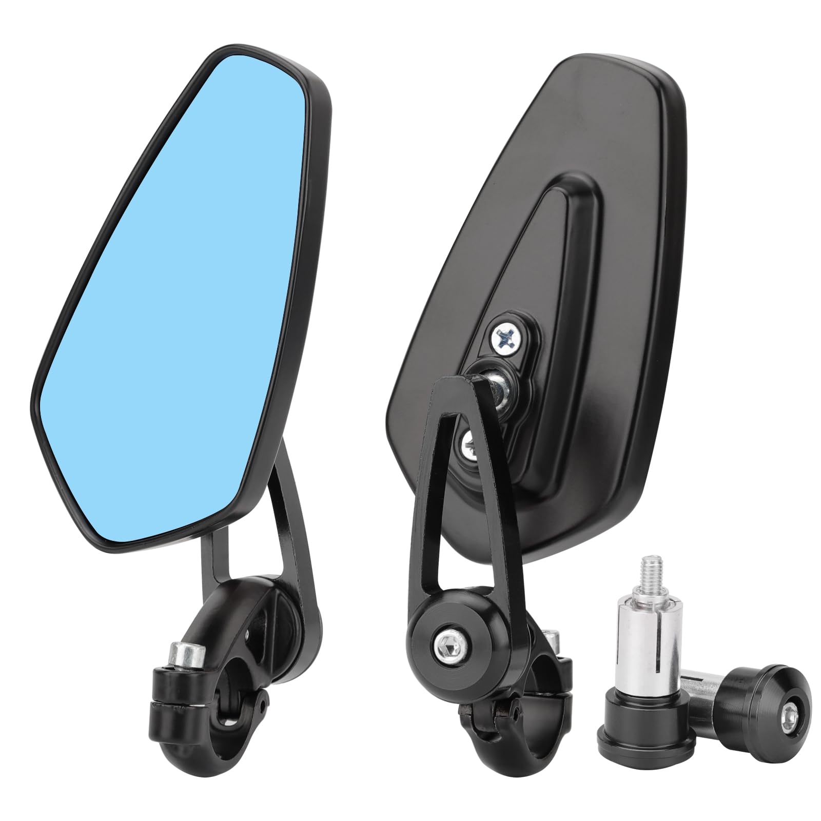 Motorcycle Bar End Mirrors 7/8'' 22mm Rear view Side Mirror Blue Lens Universal Replacement for Honda Grom Kawasaki Suzuki Ducati Yamaha and More Street Sport Bike Scooter Cruisers (Black)