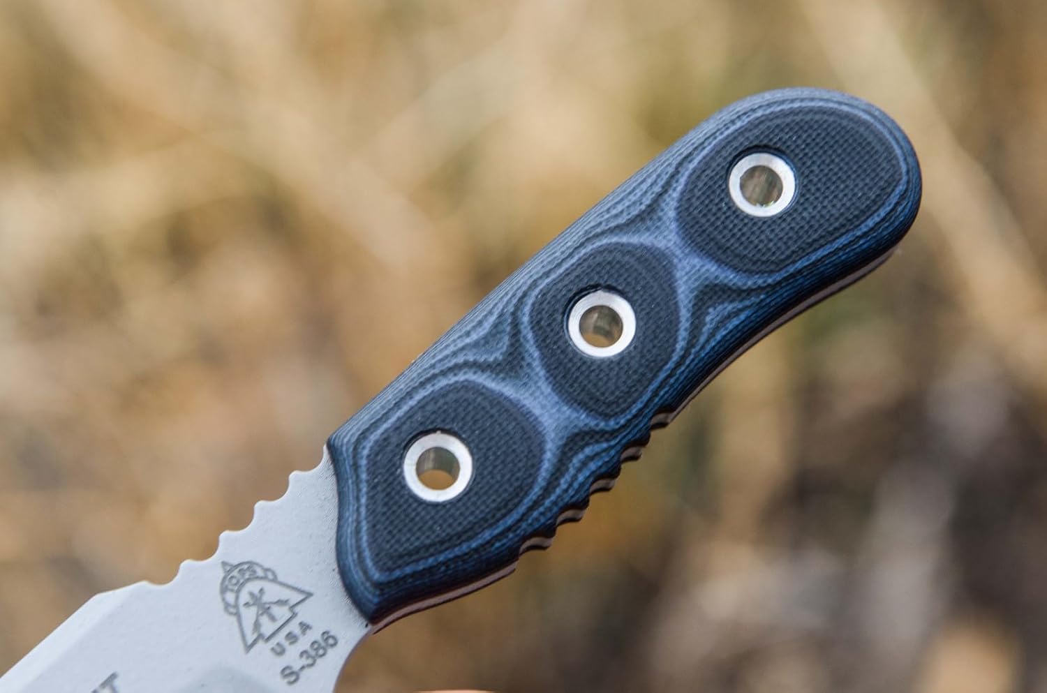 Tops Knives Baghdad Bullet Full Tang Fixed Blade- Tactical Gray Blade Finish- Black Kydex Sheath w/Multi-Position Spring Steel Clip (Blue/Black G10 Handle)