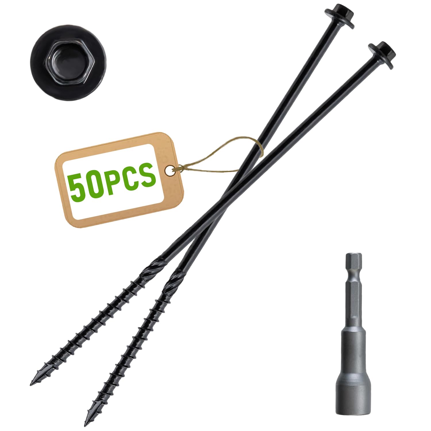 [Pack of 50] #14 x 8 Wood Structural Screws, Heavy Duty Hex Head Black Timber/Log/Landscaping Wood Screws, Rust Resistant, Hex Socket Included