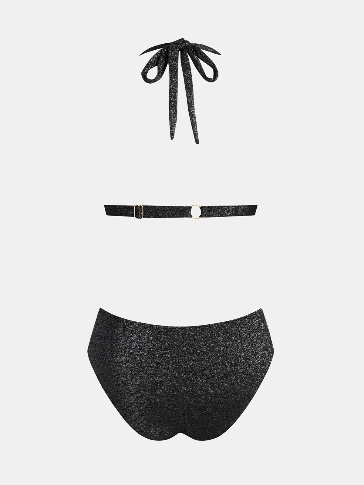 CUPSHE Bikini Damen Set V Ausschnitt Hakenrücken Bademode | Verstellbare Träger,Bequeme Passform, Sicherer Halt, Für Strand und Pool