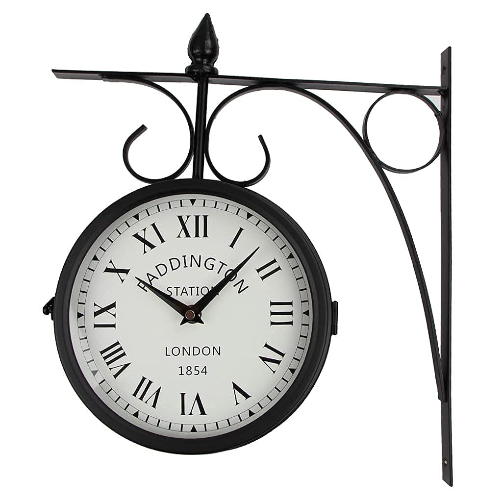 Horloge murale double face avec fixation en fer et double cadran rotatif