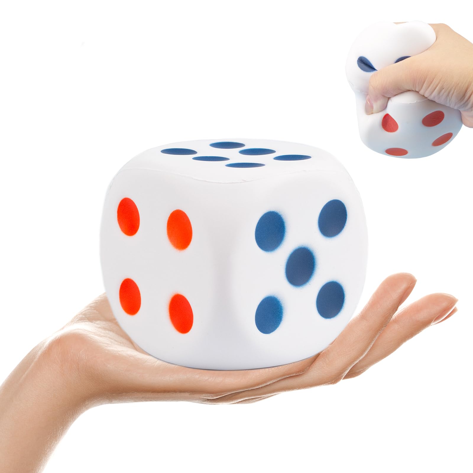 Large Dice Stress Ball 6-Sided with Dots 3.14 Inches Foam Dice Squishies Toys for Kids Blank Board Game,to Get Your Lucky Numbers!