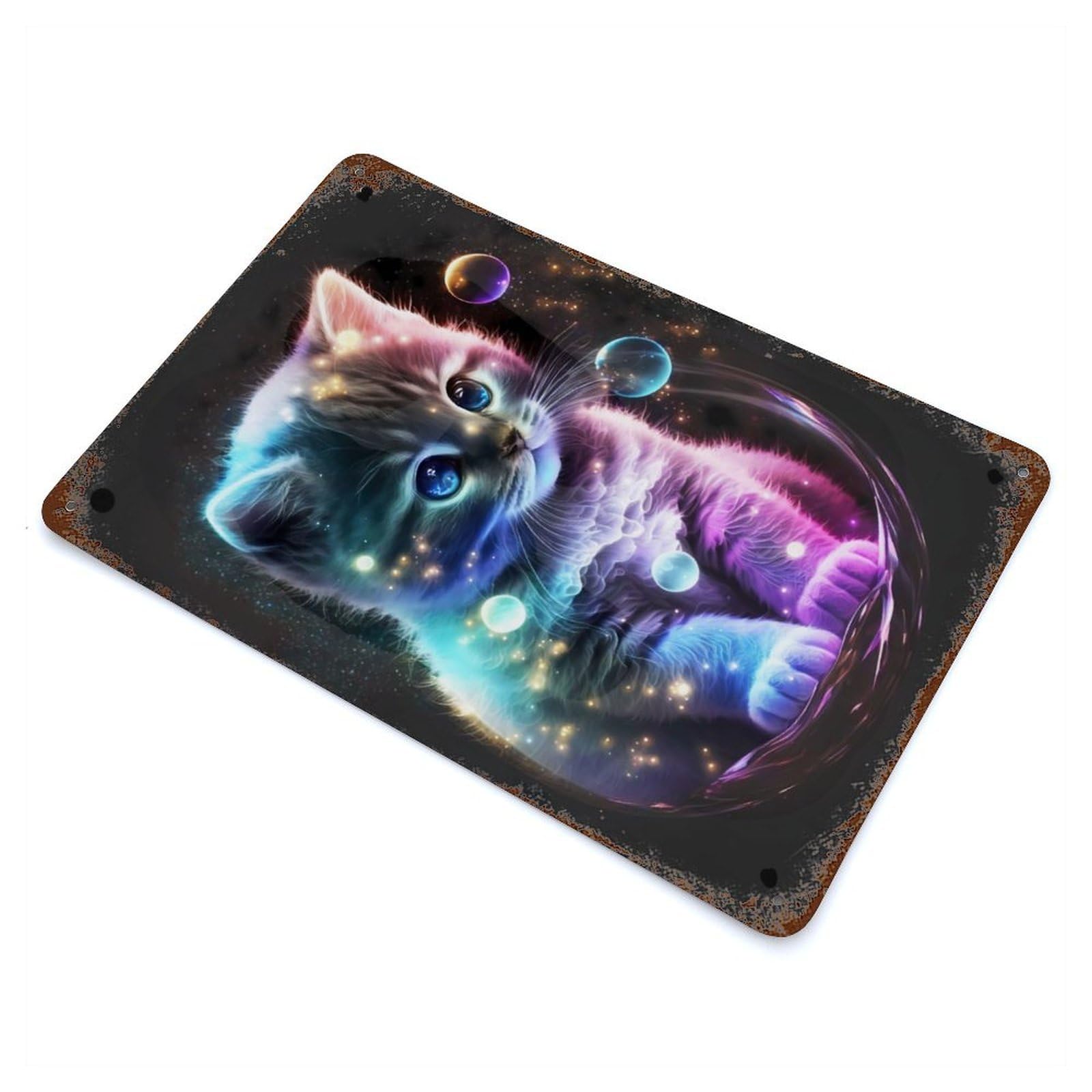 Cute Universe Kitten Decorative Tin Sign 11.8"x7.9", Ideal for Basement, Hobby Room And Garage Decor