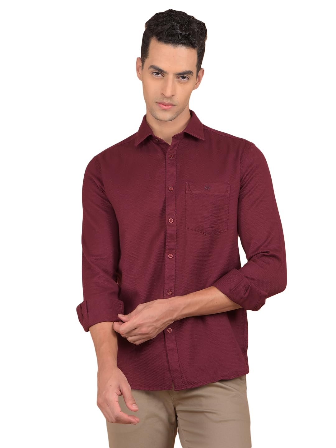 Crimsoune Club Men's Maroon 100% Cotton Shirt-image-1